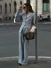 AP Women 2026 Elegant 2-Piece Suit – Casual V-Neck Blazer & Wide-Leg Pants Set